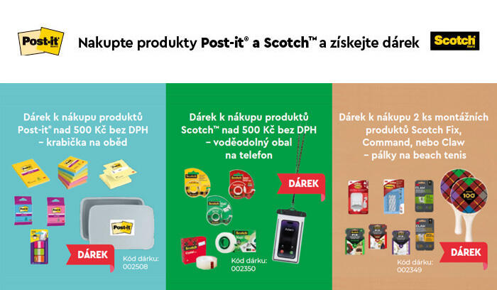 Akce kupuj Post-it a Scotch